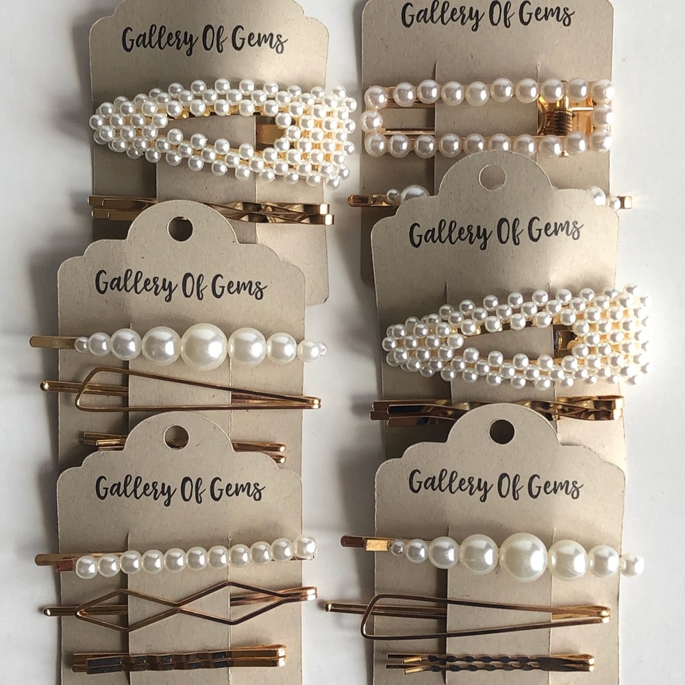 Elegant Faux Pearl Gold Hair Clip Barrette Set! - Picture 6 of 9